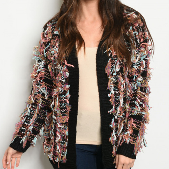 BOHO BABE MULTI COLORED FRINGE CARDIGAN - Picture 2 of 4